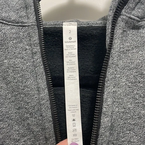 Lulu lemon scuba hoodie light cotton fleece  full zip in heather speckled grey - Picture 2 of 3